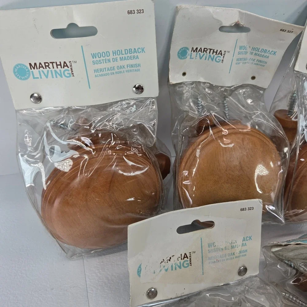 Lot of 5 Martha Stewart Living Heritage Oak Wood Curtain Holdbacks Round 683 323